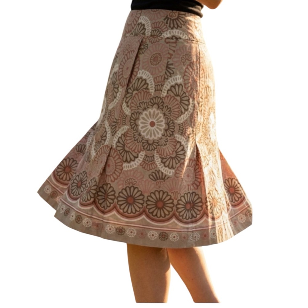 LOFT Cotton Fully Lined Floral Patterned Skirt in Brown/Cream/Reds Size 2P
